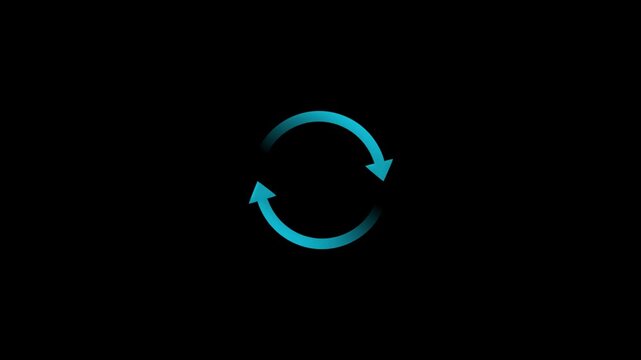 Minimalist animated arrows icon moving in a circle. Circle arrow loading animation rotating smoothly. Circle arrow refresh and reload icon animation black background