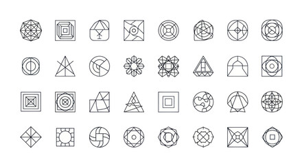 Fototapeta premium Geometric Abstract Icons Set: Symbols, Shapes, and Designs Collection