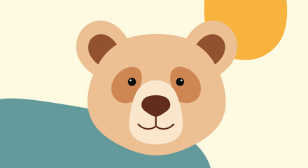 Obraz premium Close-up illustration of a friendly panda head with large brown eyes and ears against a simple colored background.