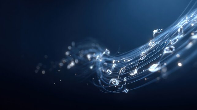 Abstract music notes flowing on a blue background