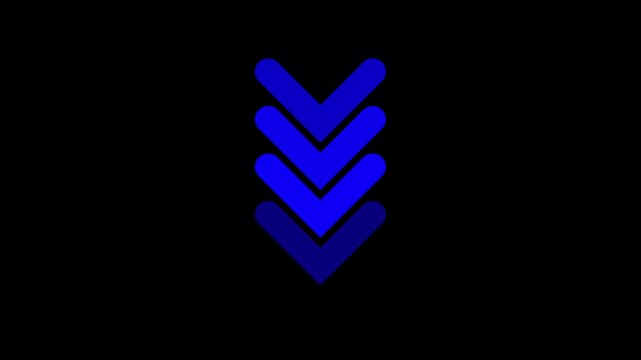 Dynamic swipe down 4k video animation with blue arrow on black

