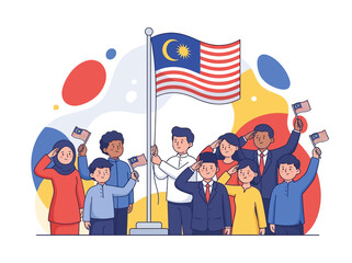 People raising flag in vector style illustration with vibrant colors and composition © Hadi