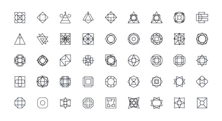 Fototapeta premium Geometric Shapes Icon Set: Modern Abstract Symbols for Design and Branding