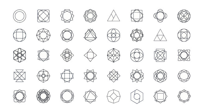 Geometric Shapes Icons Collection, Abstract Line Art Emblems and Symbols