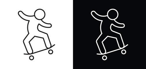 Skateboarding Line Icon Vector – Minimalist Stick Figure Skateboarder Outline Symbol for Extreme Sports, Urban Lifestyle and Web UI Design. © Erfan