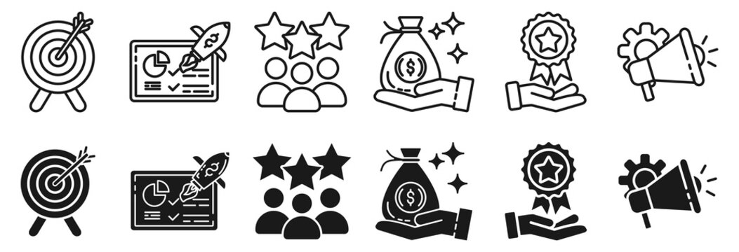 USP icon set. unique sale proportion and  consumer symbol