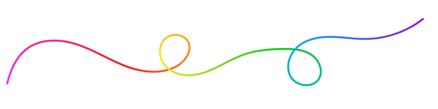 A colorful gradient wavy line with loops creating a vibrant rainbow flow shape for modern artistic design and creative digital graphic decoration