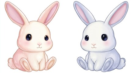Obraz premium Cute cartoon rabbits on transparent background, pastel colors