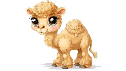 Fototapeta premium Cute cartoon camel standing on white background, illustration png