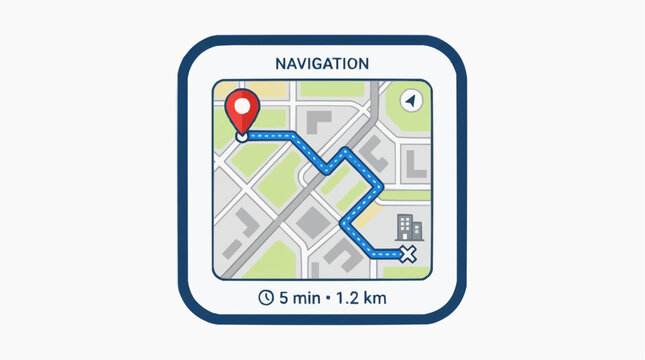 Digital Navigation Illustration: An illustrative map showcases a detailed route marked by a directional line, symbolizing a journey's path and highlighting essential wayfinding elements.
