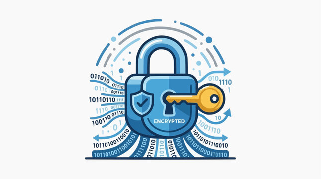 Secure Digital Fortress: This visual captures the essence of robust digital security through the representation of a padlock and key, surrounded by data streams.