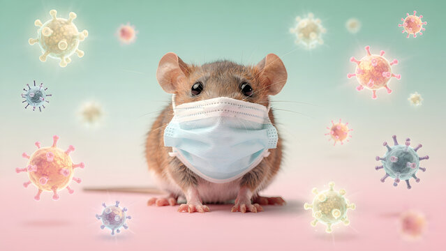 Laboratory mouse wearing surgical mask with microbes