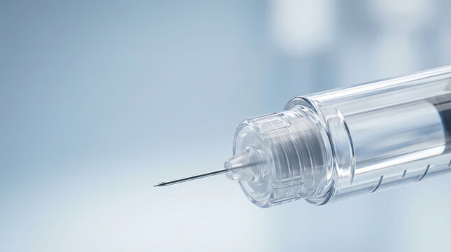 Syringe needle close up with clear plastic barrel and sharp tip used by endocrinologist for precise medical injections in clinical settings showing sterile and professional healthcare tools