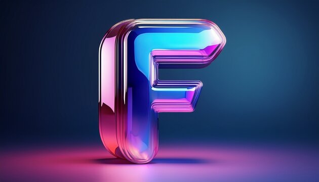 a glossy 3d rendered letter f with a gradient of blue pink and purple colors