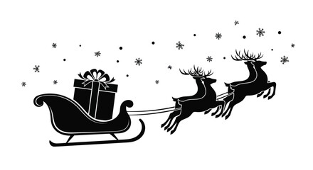 Santa's sleigh rides through a winter wonderland with reindeer and presents © Saima