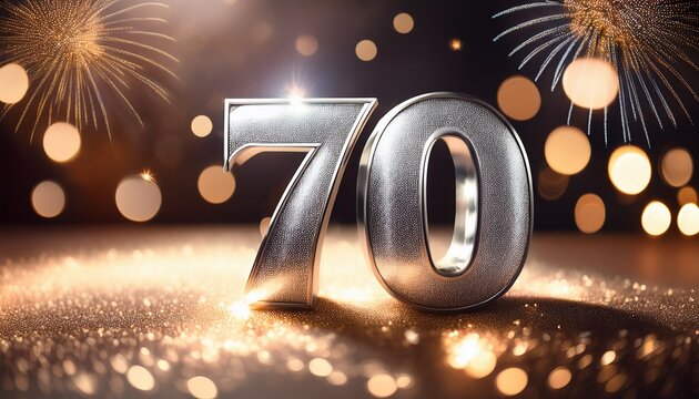 elegant and dazzling 70th anniversary celebration with silver number on a beautiful bokeh background