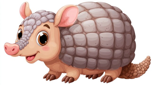 Cute cartoon armadillo on transparent background