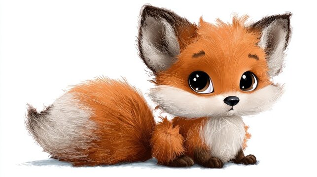 Cute cartoon fox sitting on transparent background, illustration