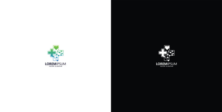 Dynamic medical and wellness logo design symbolizing comprehensive healthcare, compassionate support, and a commitment to healthy living, featuring a cross, heart, and 