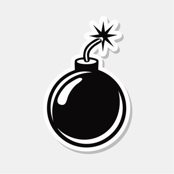 Cartoon Bomb Icon with Burning Fuse