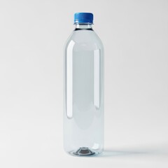 Naklejka premium A clear plastic bottle with a blue cap on a white background.