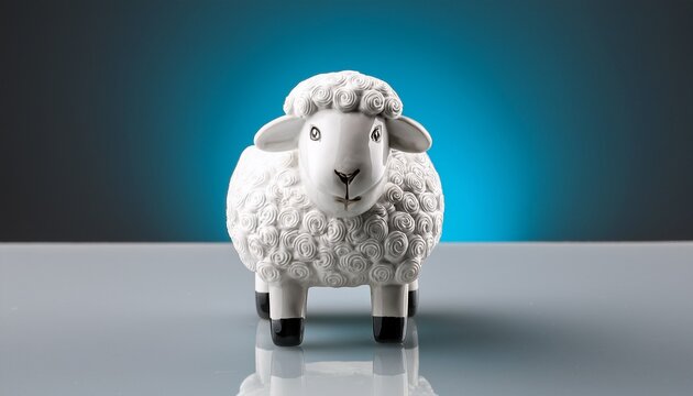 cute white sheep figurine on glossy square base facing forward