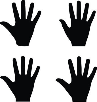 hand four gesture silhouettes black and white vector icons