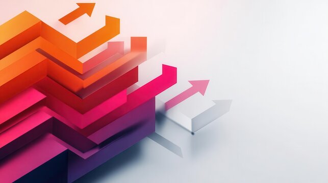 Abstract 3D Arrows Rising Upward on White Background