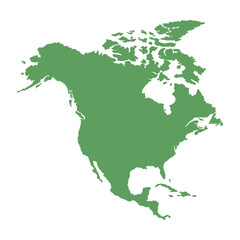 Fototapeta premium Green North America Map Silhouette Isolated On White Background