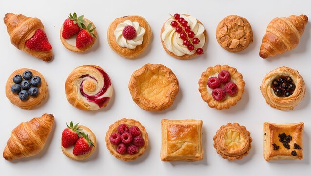 Red berry pastry assortment isolated on white background