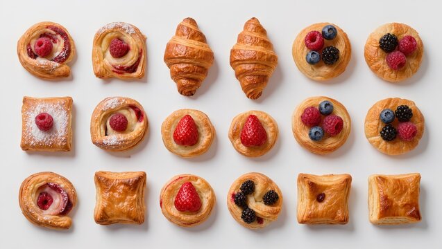 Red berry pastry assortment isolated on white background