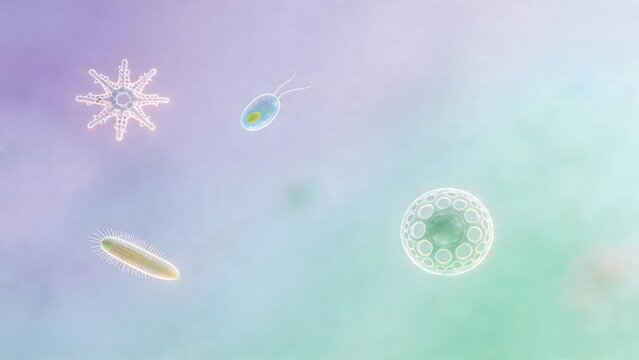 Microscopic organisms in colorful background