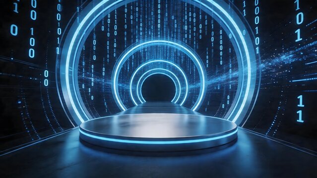 Futuristic digital tunnel with binary code