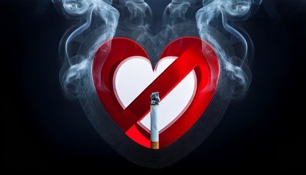 heart with red no symbol rejecting cigarette smoke strongly
