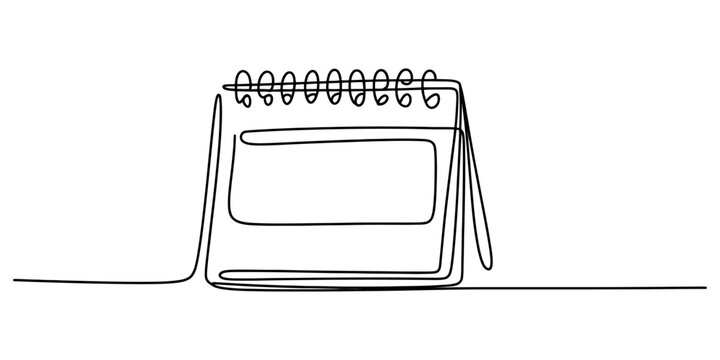 Continuous single line drawing of a desk calendar isolated on white background, Vector