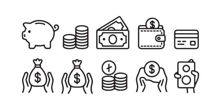 Comprehensive Banking and Finance Line Icons Set for Mobile and Web Design