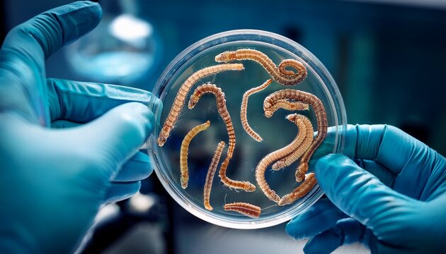 microscopic view parasitic worms in petri dish lab equipment present science biology research medical infection study helminth analysis parasitology investigation worm study disease study