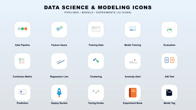 Comprehensive data science and modeling icons collection Vector