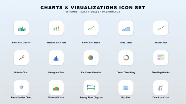 Comprehensive collection of charts and visualizations icon set Vector