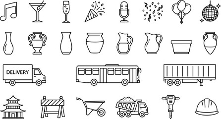 Vector Icon Set for Party Events Pottery Logistics and Construction Industry © Mokbul