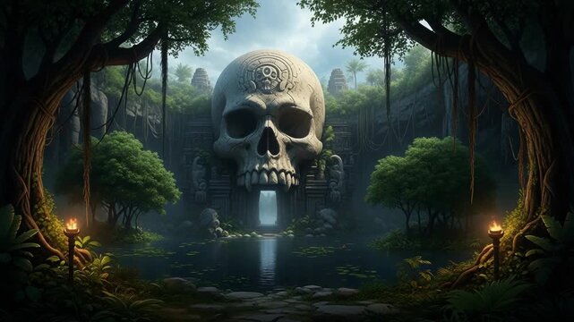 Ancient mayan skull temple in the jungle