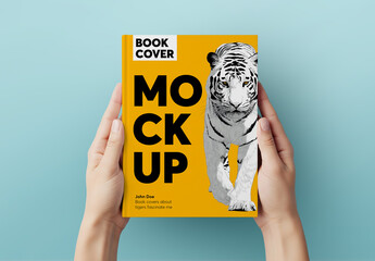 Hands holding a book for book cover mockup