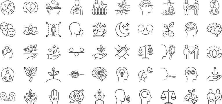 Self care and boundary icons for mental health therapy