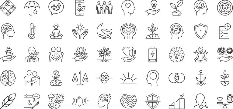 Resilience and mood tracking linear icons for mental wellness