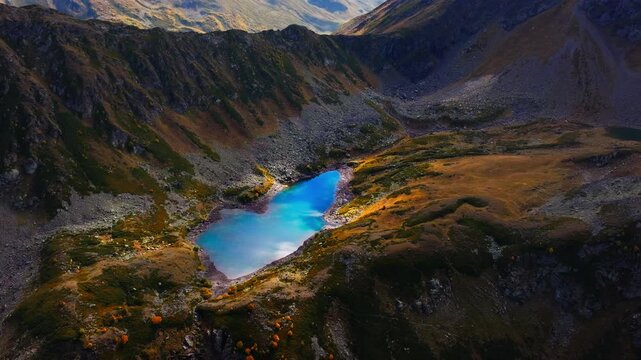 Lake "Fairytale of the Caucasus" is one of the Dukka Lakes, located in the upper reaches of the Malaya Dukka River on the Arkasara Ridge. Karachay-Cherkess Republic,, Arkhyz village.