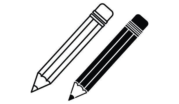 Pencils Black and Outline Graphic Vector Illustration Isolated on White Background