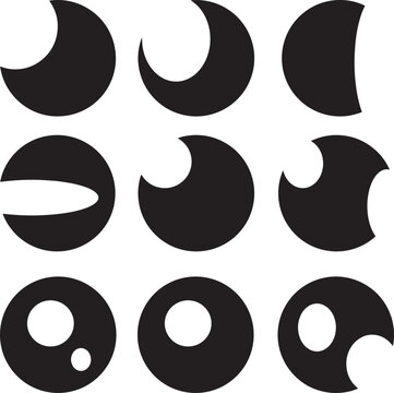 Illustrazione vettoriale astratta di luna e mezza luna con parti mancanti, stile geometrico e moderno. Ideale per design creativo, simboli cosmici, arte astratta e sfondi decorativi.