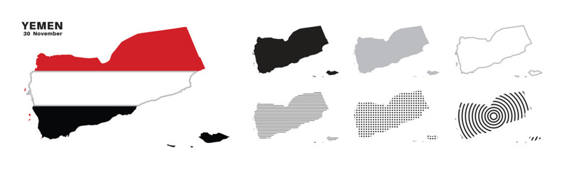 Fototapeta premium Set of isolated yemen maps. yemen flag overlaid with flag proportions. Maps and traveling around the world