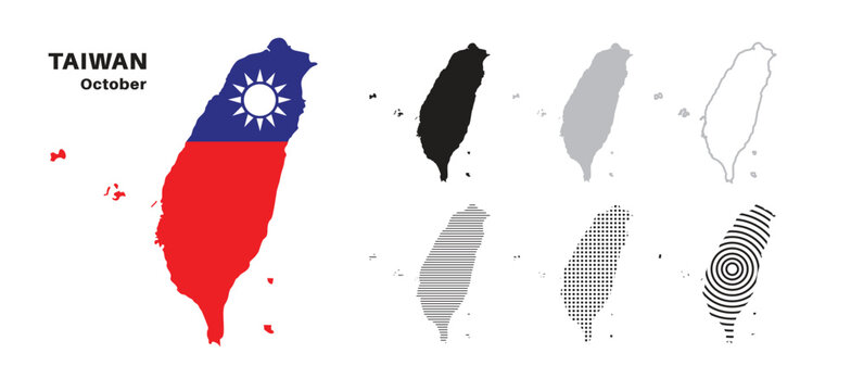 Set of isolated taiwan maps. taiwan flag overlaid with flag proportions. Maps and traveling around the world