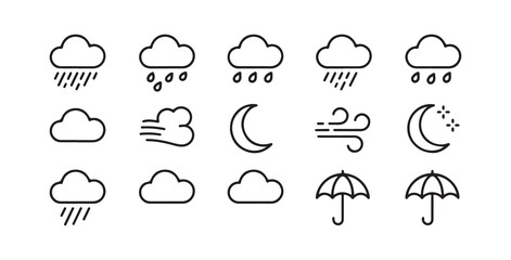 Obraz premium Thin Line Weather Icons Featuring Clouds Rain Wind and Umbrella